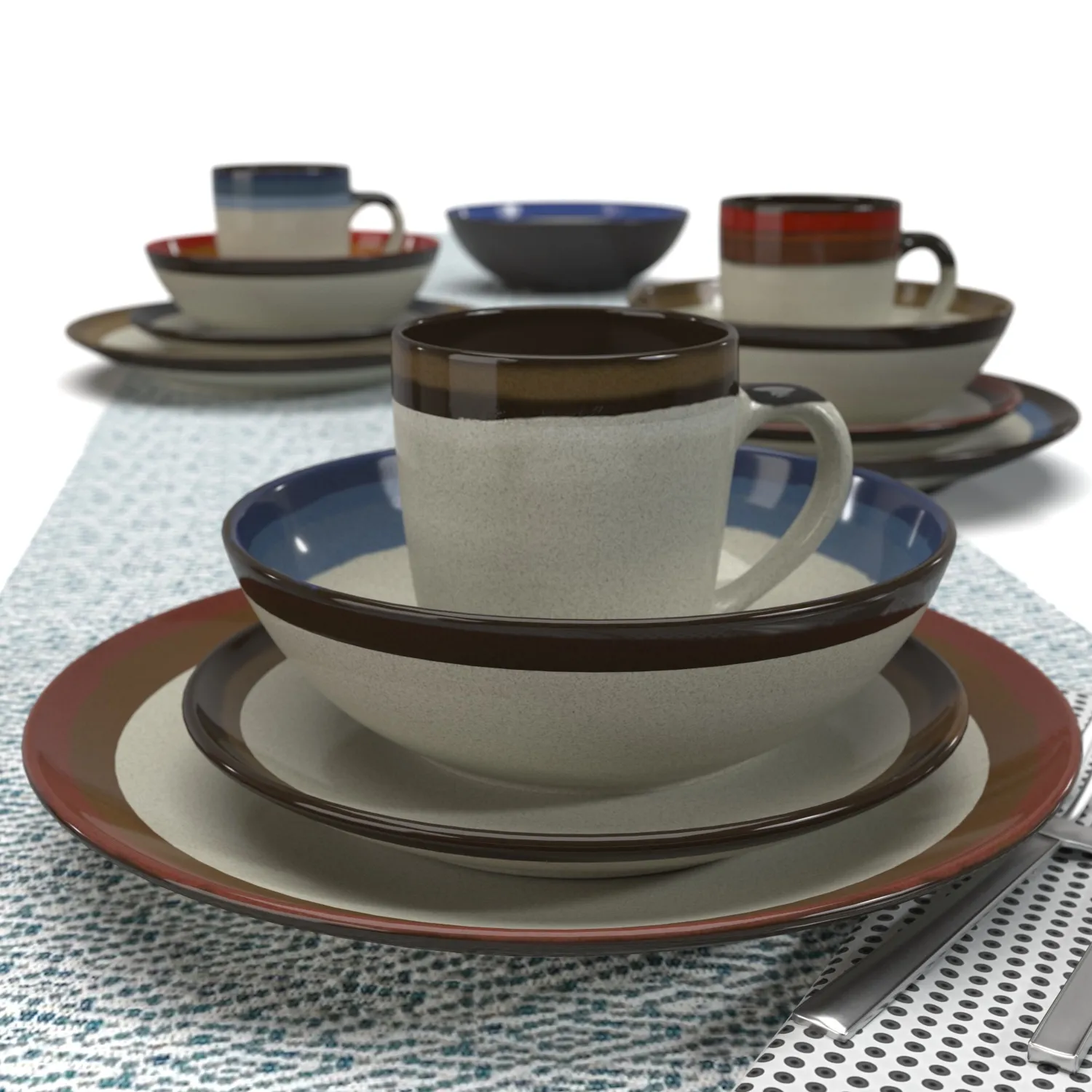 Gibson Elite Couture Bands Round Stoneware Dinnerware Set PBR 3D Model_05